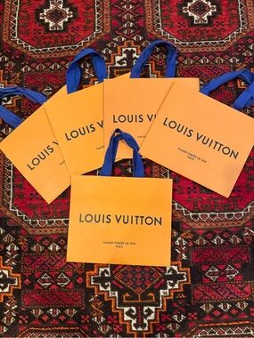 Louis Vuitton Mid-sized Orange Shopping Bags with Blue Handles